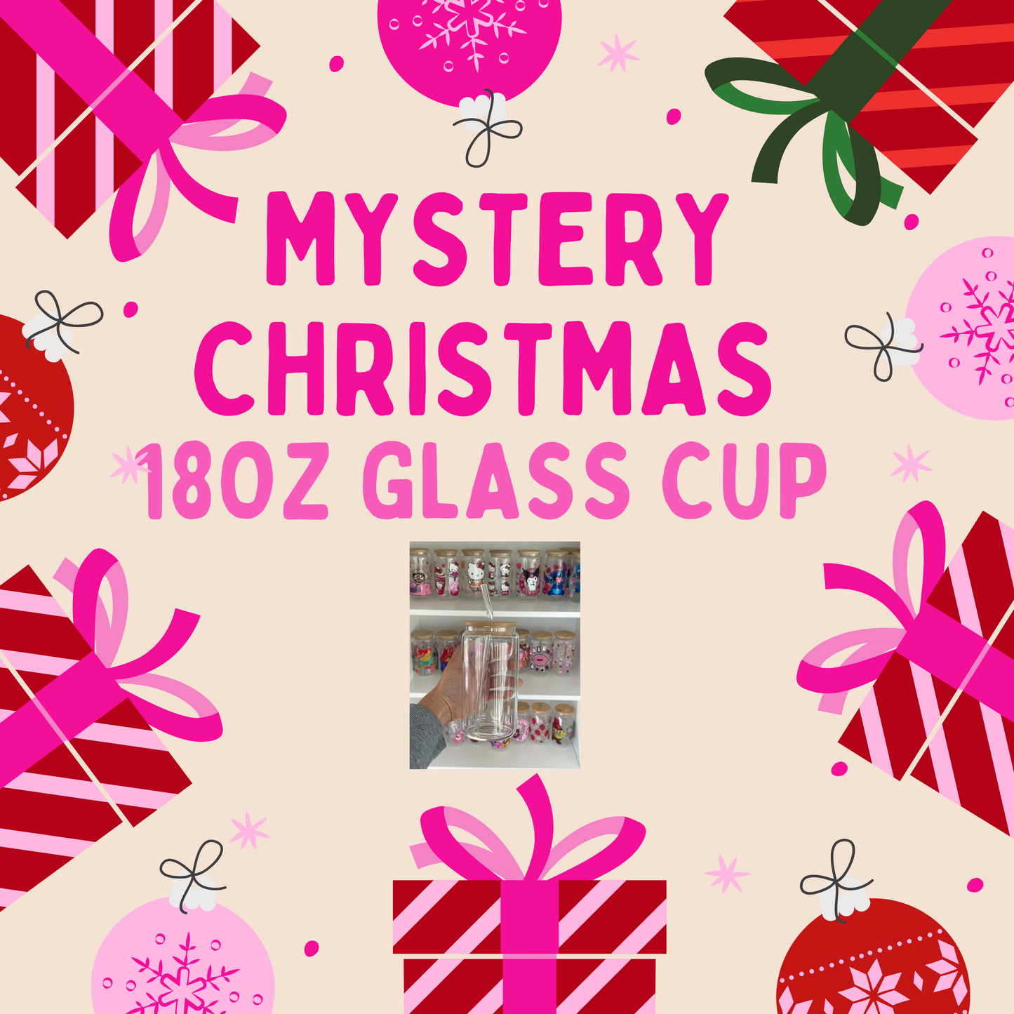 MYSTERY Christmas 18oz Glass Cup